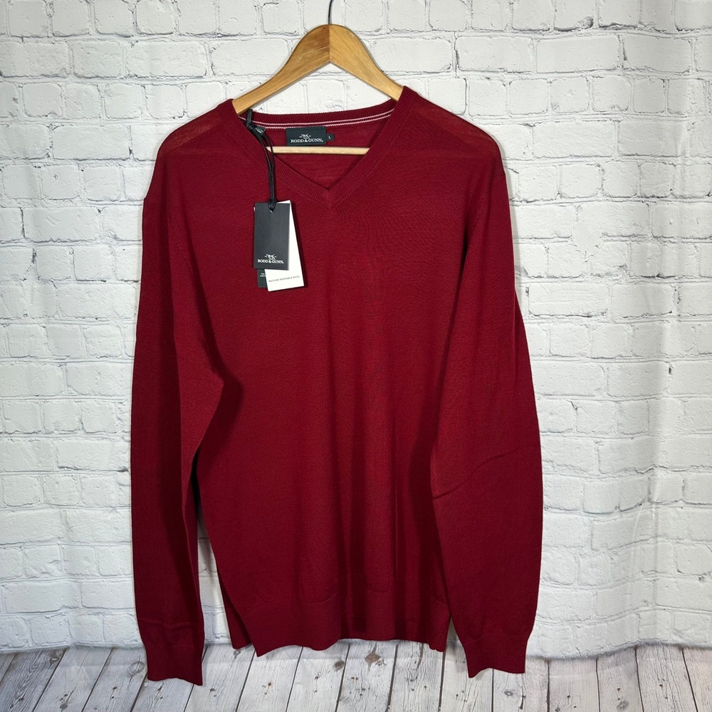 Rodd & Gunn Mens V-Neck‎ Sweater Burgundy Red Washable Wool EP0954 Size L NEW